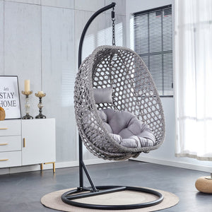English Elm Egg Swing Chair Woven Rattan Basket Seat with Stand Cushion for Patio Bedroom W1512P498597