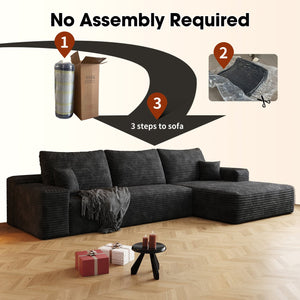 English Elm 107" Cloud Sectional Couch - Modular L-Shape Sofa In Plush Black Corduroy For Cozy Living Room Comfort W2824S00025