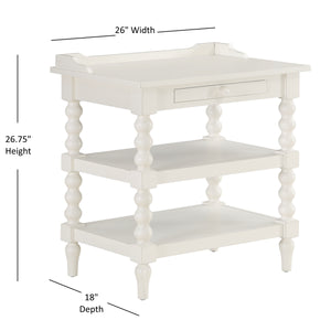 English Elm Aria Antique White Nightstand with Pull-Out Tray, Two Shelves & Spool Turned Legs — Vintage Chic B050P376971