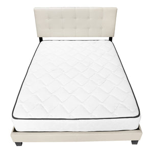 English Elm Bed, Upholstered Queen Low Profile Platform Bed with Tufted Padded Headboard and Wood Slats Beige 66 L x 26 W x 4 H B2710P219522