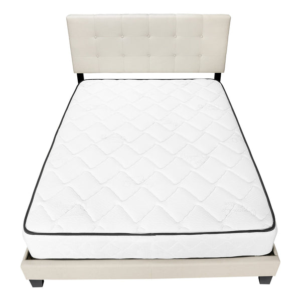 English Elm Bed, Upholstered Queen Low Profile Platform Bed with Tufted Padded Headboard and Wood Slats Beige 66 L x 26 W x 4 H B2710P219522