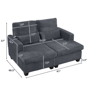 English Elm Fluffy Corduroy Convertible Loveseat Modular Lounge Chair for Bedroom or Apartment Dark Gray W3705S00017