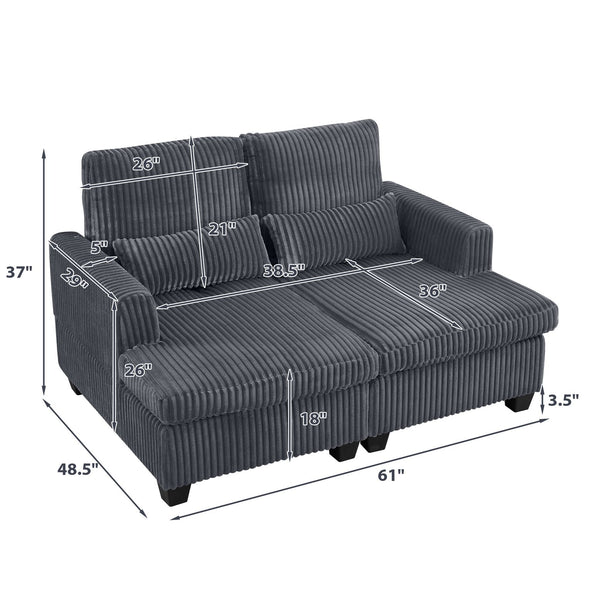English Elm Fluffy Corduroy Convertible Loveseat Modular Lounge Chair for Bedroom or Apartment Dark Gray W3705S00017