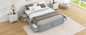 English Elm Wood Queen Platform Bed Solid Pine Frame Six Storage Drawers No Box Spring Needed Gray N709P241723E-1