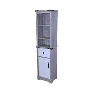 English Elm Narrow Farmhouse Bathroom Storage Cabinet with Adjustable Shelves, Drawer & Tall Linen Tower Design Grey+White W1412P271797