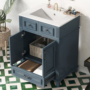 English Elm 24'' Retro Bathroom Vanity Solid Rubberwood Frame Ceramic Sink Soft Close Storage Blue N710P405405C