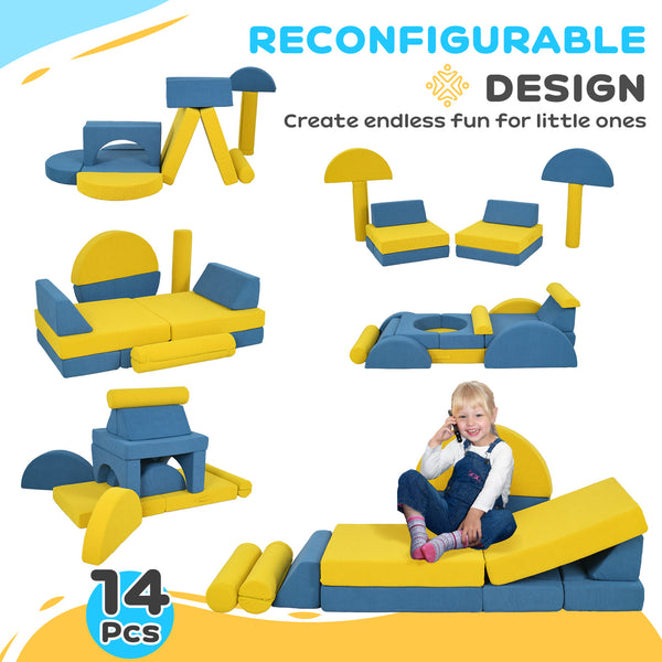 English Elm Qaba 14 Piece Modular Foam Play Couch Convertible Kids Floor Sectional Sofa W2225P249711