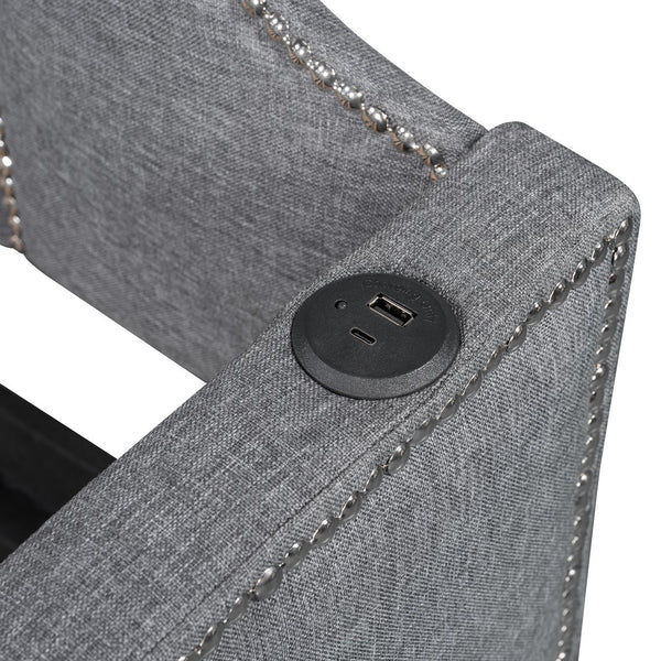English Elm Twin Linen Upholstered Daybed with Pop up Trundle and Built in Usb Charging Gray SF000199AAE