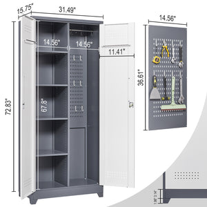 English Elm Gray Steel Locking Tall Storage Cabinet with Adjustable Shelves for Kitchen or Shop Grey+White T3625P372664