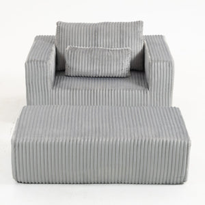 English Elm Oversized Corduroy Floor Lounge Chair with Modular Ottoman All Foam Deep Seat Grey W3326S00029