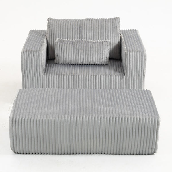 English Elm Oversized Corduroy Floor Lounge Chair with Modular Ottoman All Foam Deep Seat Grey W3326S00029