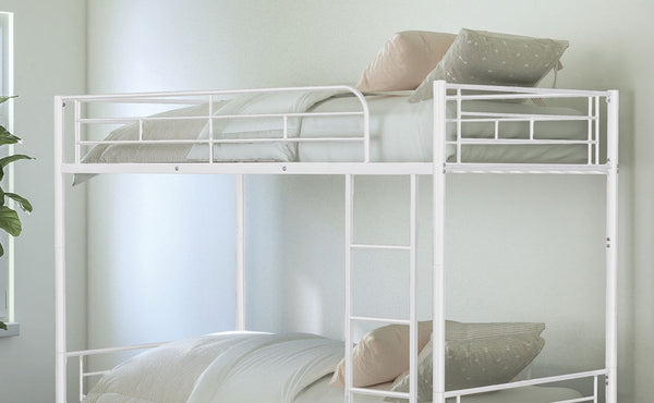 English Elm Contemporary Twin-Over-Twin Bunk Bed with Pull-Out Trundle and Built-In Ladder for Space-Saving Rooms White 80 L x 15 W x 7 H B2741P350235