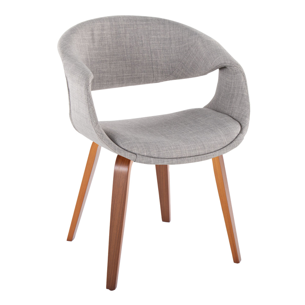 English Elm Upholstered Grey Fabric Dining Chairs with Walnut Bentwood Legs Set of Two B202S02075