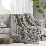 Madison Park Ruched Fur Glam/Luxury Throw MP50-3090 Grey