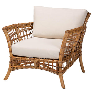 English Elm Modern Openwork Rattan Accent Chair Bohemian Lounge Seat with Curved Back B2750P467694