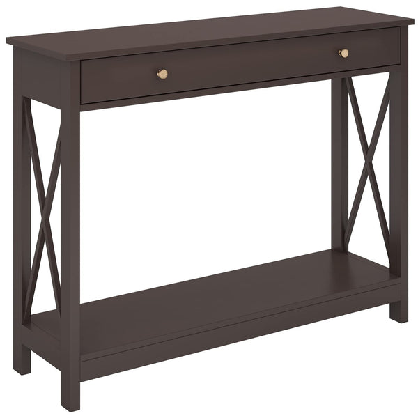 English Elm Console Farmhouse Console Table with Drawer and Open Shelves for Entryway Living Room Storage Espresso T3771P356449
