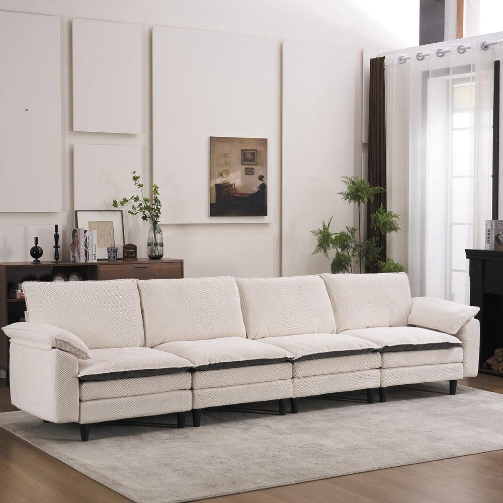 English Elm 129.92" Chenille Cloud Sectional Modular L Shaped Sofa with Ottoman Deep Lounge Seating W5029S00003