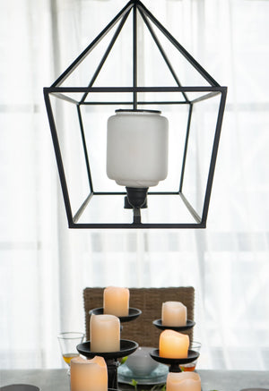English Elm 41.7x14.2x23.8" Matte Black Iron Chandelier White Glass Panels Industrial Dining Foyer W2078P411229