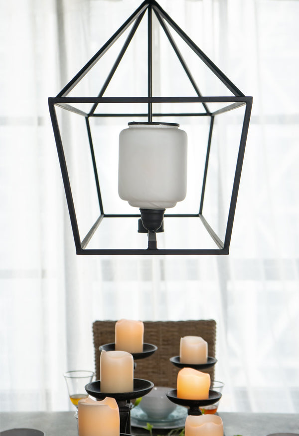 English Elm 41.7x14.2x23.8" Matte Black Iron Chandelier White Glass Panels Industrial Dining Foyer W2078P411229