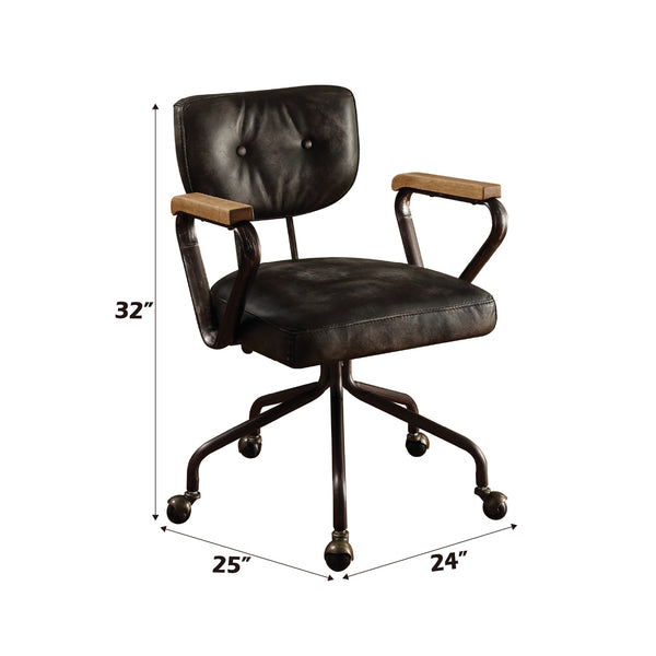 English Elm Hallie Vintage Black Top Grain Leather Office Chair with Button-Tufted Back, Nailhead Trim, Swivel B2726P271643