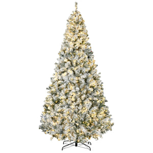 English Elm Homcom 9Ft Prelit Christmas Tree With 1868 Snow Flocked Branches & 600 Warm White Led Lights, Easy Setup W2225P249669