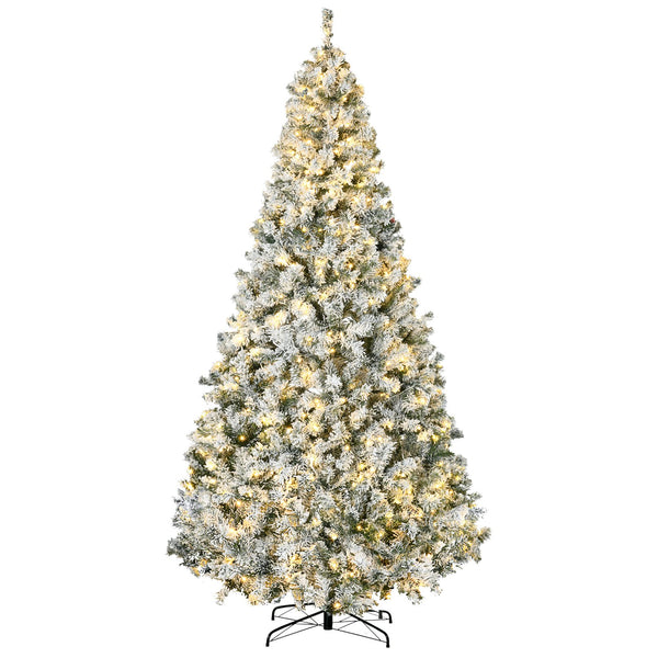 English Elm Homcom 9Ft Prelit Christmas Tree With 1868 Snow Flocked Branches & 600 Warm White Led Lights, Easy Setup W2225P249669