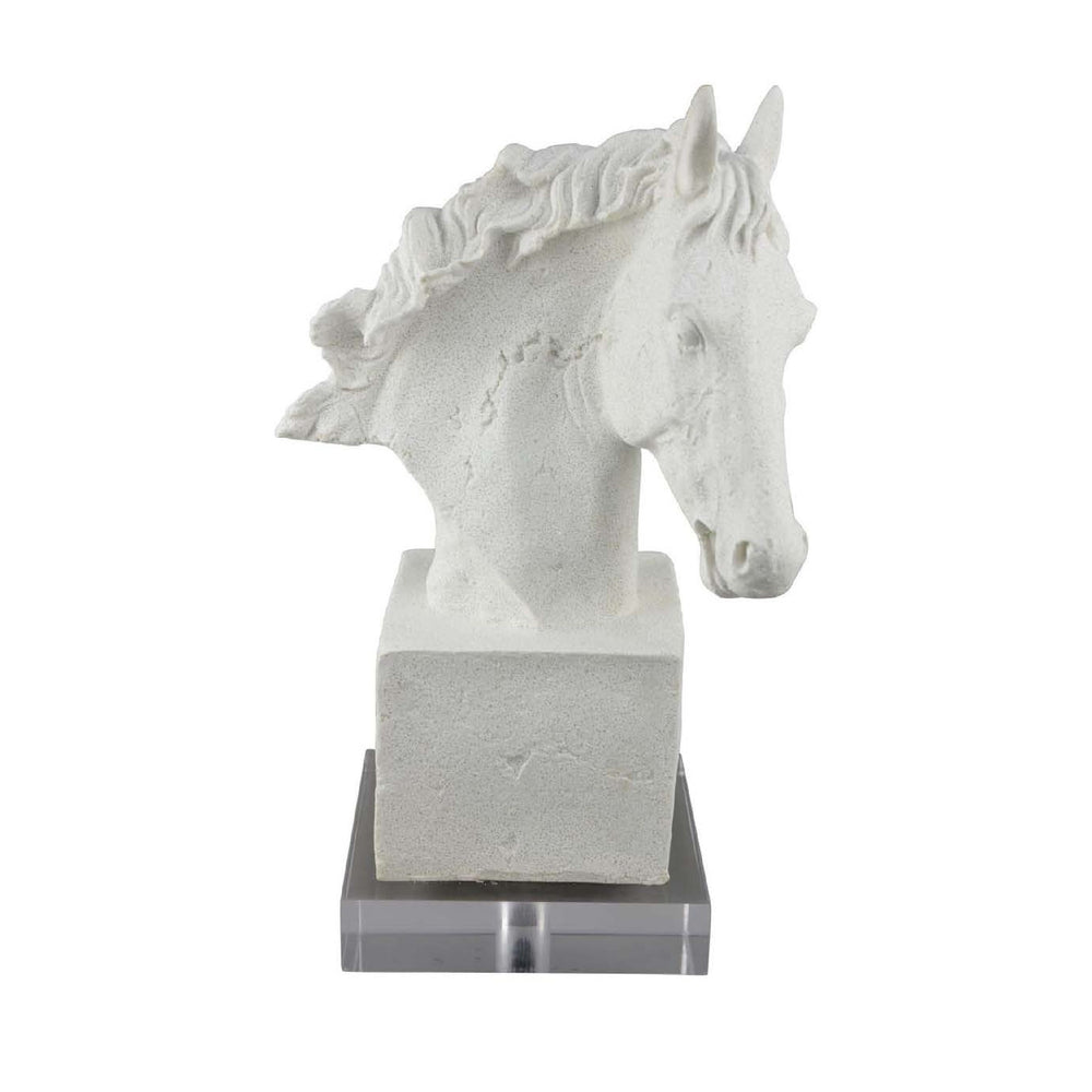 English Elm Horse Head Sculpture White Resin Bust with Gray Acrylic Base Gallery Tabletop Art B056P417007