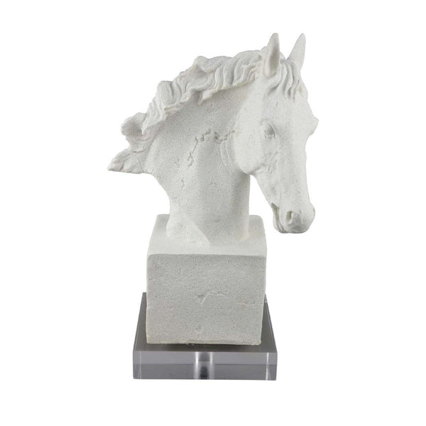 English Elm Horse Head Sculpture White Resin Bust with Gray Acrylic Base Gallery Tabletop Art B056P417007