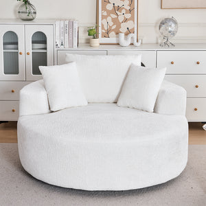 English Elm Round Swivel Barrel Chair Plush Chenille Upholstery Cozy Accent Seat for Any Room Beige W2915P338892