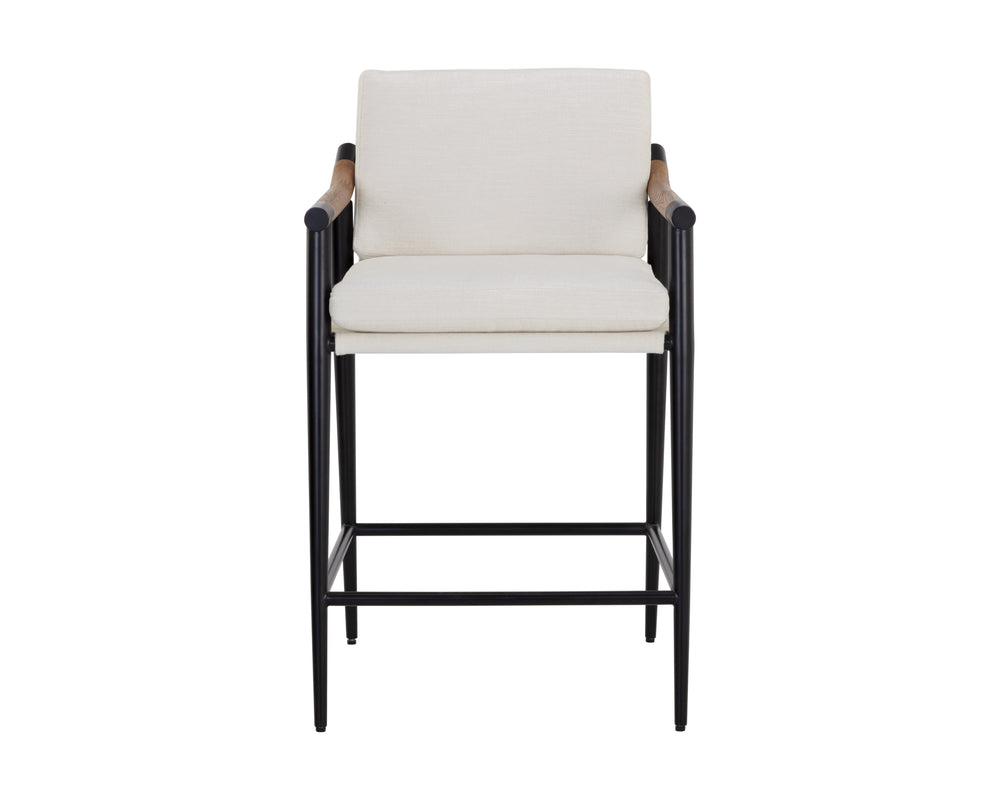 Sunpan Meadow Counter Stool - Timeless Design with Stain-Resistant Fabric and Solid Oak Wood Armrests Heather Ivory Tweed