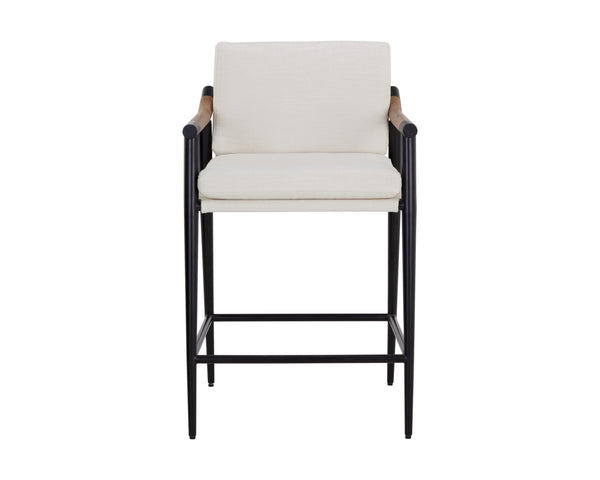 Sunpan Meadow Counter Stool - Timeless Design with Stain-Resistant Fabric and Solid Oak Wood Armrests Heather Ivory Tweed