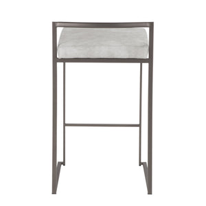 English Elm Fuji 26" Stackable Counter Stools Set Of 3 - Industrial Antique Metal With Soft Grey Fabric Cushions B202P221936