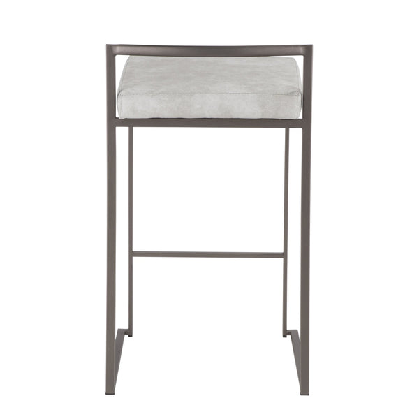 English Elm Fuji 26" Stackable Counter Stools Set Of 3 - Industrial Antique Metal With Soft Grey Fabric Cushions B202P221936