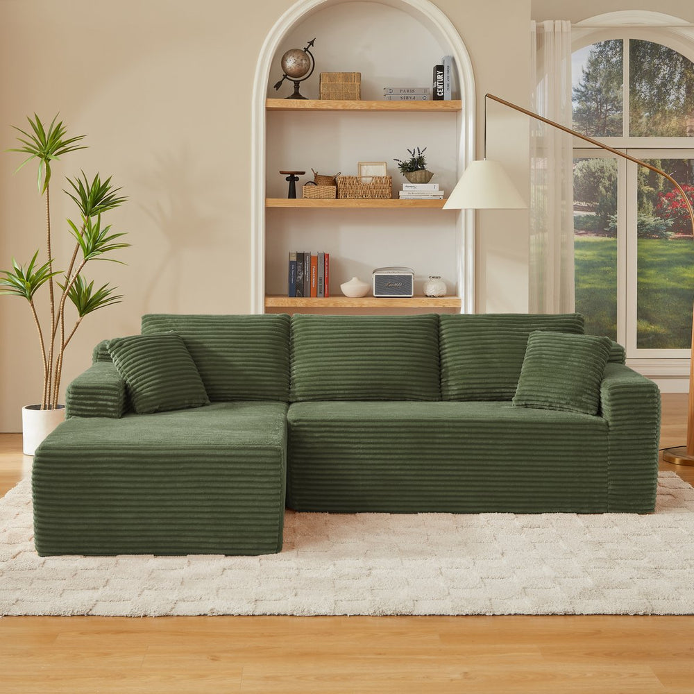 English Elm L-shaped Corduroy Sectional with Deep Cloud Seating for Living Room or Studio W2339S00121