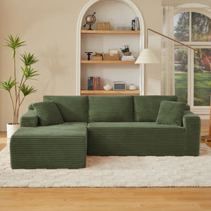 English Elm L-shaped Corduroy Sectional with Deep Cloud Seating for Living Room or Studio W2339S00121
