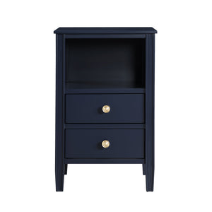 English Elm Winston 2-Drawer Storage Nightstand with Brushed Gold Knobs, Open Shelf, Fluted Legs, No Assembly Dark Blue B050P376957