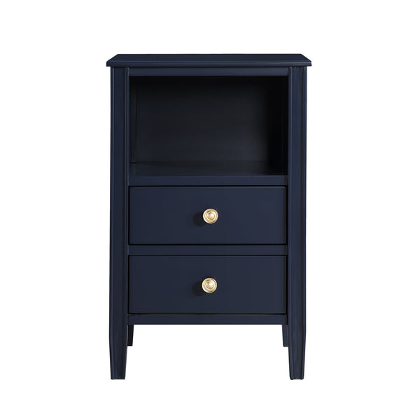 English Elm Winston 2-Drawer Storage Nightstand with Brushed Gold Knobs, Open Shelf, Fluted Legs, No Assembly Dark Blue B050P376957