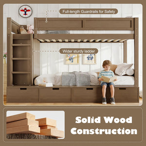 English Elm Twin Triple Bunk Bed Metal L-shaped Frame Sleeps Three Kids White Finish Brown W1580S00644