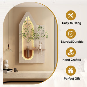 English Elm Adjustable 3D Sandstone Wall Art With Led Lights, Rabbit Figurine & Hydroponic Glass Vase For Home Decor W2700P313032