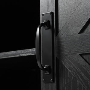 English Elm K&K 53.7" Farmhouse Kitchen Island with Drop Leaf, Sliding Barn Doors, Built-In Power & Wheels Black N707P170347B