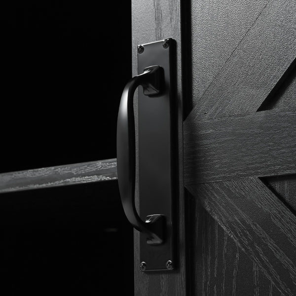 English Elm K&K 53.7" Farmhouse Kitchen Island with Drop Leaf, Sliding Barn Doors, Built-In Power & Wheels Black N707P170347B