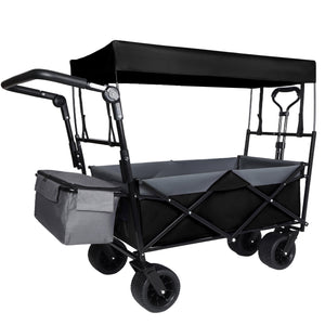 English Elm With Canopy and Steel Frame Collapsible Wagon All-terrain Heavy Duty Outdoor Cart Black W2932P326774
