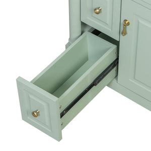 English Elm 24 Inch Freestanding Vanity with Ceramic Sink Rubberwood Frame Matte Finish Storage Green N725P356058F