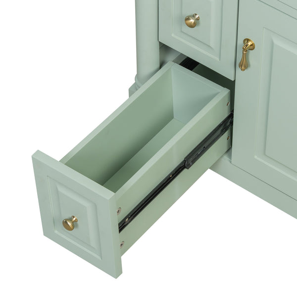 English Elm 24 Inch Freestanding Vanity with Ceramic Sink Rubberwood Frame Matte Finish Storage Green N725P356058F