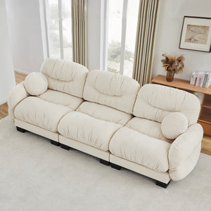 English Elm Pleated Chenille Three Seater Modular Sofa with Ergonomic Foam and Curved Armrests Beige W5656S00040
