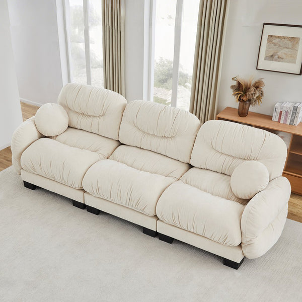 English Elm Pleated Chenille Three Seater Modular Sofa with Ergonomic Foam and Curved Armrests Beige W5656S00040