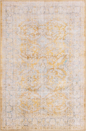 Unique Loom Timeless Thaddeus Machine Made Overdyed Rug Yellow, Ivory/Light Blue/Olive/Violet 5' 1" x 8' 0"