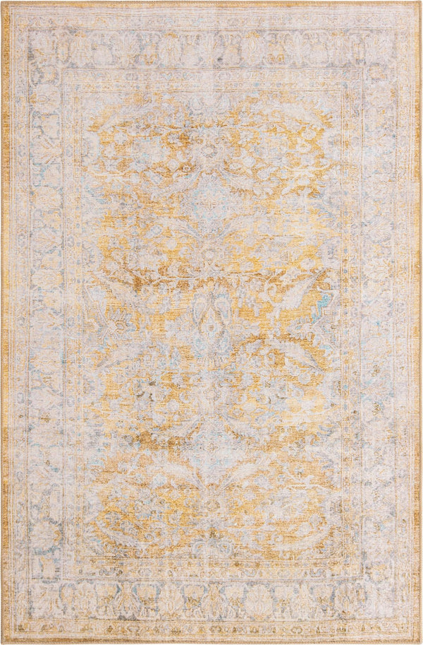 Unique Loom Timeless Thaddeus Machine Made Overdyed Rug Yellow, Ivory/Light Blue/Olive/Violet 5' 1" x 8' 0"