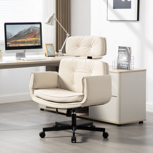 English Elm Criss Cross Wide Seat Pu Leather Swivel Task Chair with Removable Headrest Beige W3118P404121