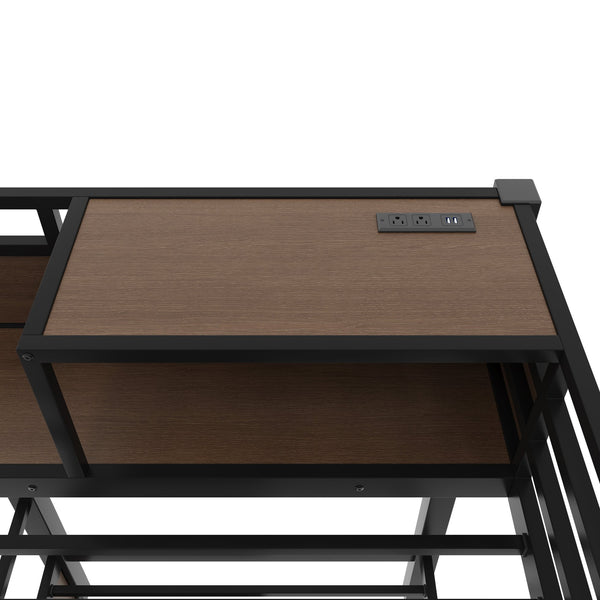 English Elm Full Size Metal Loft Bed with Stair Storage Shelves Bookshelf for Dorms Bedroom W1580S00346